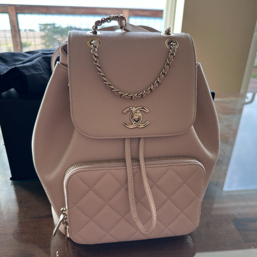 Chanel Business Affinity Backpack Medium Beige / Light Pink Full Set Rare Color